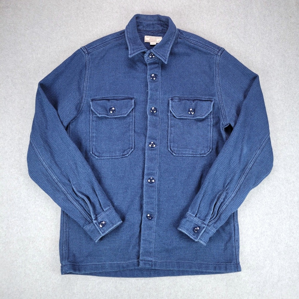 Wallace & Barnes Shirt Jacket Mens Small Blue Indigo Basketweave Cotton Workwear